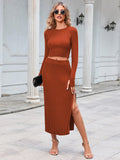 LC275038-17-S, LC275038-17-M, LC275038-17-L, LC275038-17-XL, Brown knit dress sets