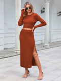 LC275038-17-S, LC275038-17-M, LC275038-17-L, LC275038-17-XL, Brown knit dress sets