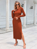 LC275038-17-S, LC275038-17-M, LC275038-17-L, LC275038-17-XL, Brown knit dress sets