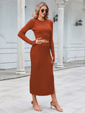 LC275038-17-S, LC275038-17-M, LC275038-17-L, LC275038-17-XL, Brown knit dress sets