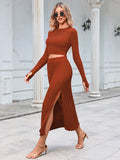 LC275038-17-S, LC275038-17-M, LC275038-17-L, LC275038-17-XL, Brown knit dress sets