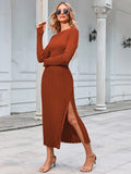 LC275038-17-S, LC275038-17-M, LC275038-17-L, LC275038-17-XL, Brown knit dress sets