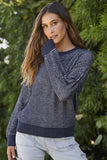 LC2722915-2-S, LC2722915-2-M, LC2722915-2-L, LC2722915-2-XL, LC2722915-2-2XL, Black Heathered Knit Drop Shoulder Puff Sleeve Sweater