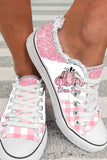 Women's Pink Plaid Pumpkin Print Lace Up Canvas Shoes