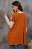 LC25116711-14-S, LC25116711-14-M, LC25116711-14-L, LC25116711-14-XL, LC25116711-14-2XL, Orange Pocketed Color Block Patchwork Long Sleeve Top