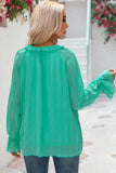 LC25121763-9-S, LC25121763-9-M, LC25121763-9-L, LC25121763-9-XL, Green Striking Pleated Flared Cuff Long Sleeve Blouse