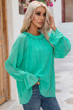 LC25121763-9-S, LC25121763-9-M, LC25121763-9-L, LC25121763-9-XL, Green Striking Pleated Flared Cuff Long Sleeve Blouse