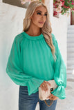 LC25121763-9-S, LC25121763-9-M, LC25121763-9-L, LC25121763-9-XL, Green Striking Pleated Flared Cuff Long Sleeve Blouse