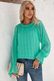 LC25121763-9-S, LC25121763-9-M, LC25121763-9-L, LC25121763-9-XL, Green Striking Pleated Flared Cuff Long Sleeve Blouse