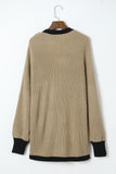 LC2711139-16-S, LC2711139-16-M, LC2711139-16-L, LC2711139-16-XL, LC2711139-16-2XL, Khaki Contrast Solid Drop Shoulder Cardigan