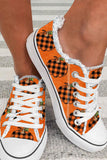 Women's Orange Pumpkin Plaid Print Flat Canvas Shoes