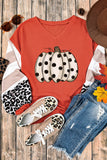 LC25123154-3-S, LC25123154-3-M, LC25123154-3-L, LC25123154-3-XL, LC25123154-3-2XL, Red Polka Dot Pumpkin Print Contrast Puff Sleeve Top