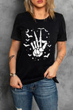 LC25222777-2-S, LC25222777-2-M, LC25222777-2-L, LC25222777-2-XL, LC25222777-2-2XL, Black Halloween Bat & Skeleton Hand Graphic Tee 