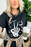 LC25222777-2-S, LC25222777-2-M, LC25222777-2-L, LC25222777-2-XL, LC25222777-2-2XL, Black Halloween Bat & Skeleton Hand Graphic Tee 