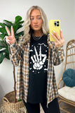 LC25222777-2-S, LC25222777-2-M, LC25222777-2-L, LC25222777-2-XL, LC25222777-2-2XL, Black Halloween Bat & Skeleton Hand Graphic Tee 