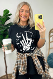 LC25222777-2-S, LC25222777-2-M, LC25222777-2-L, LC25222777-2-XL, LC25222777-2-2XL, Black Halloween Bat & Skeleton Hand Graphic Tee 