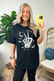 LC25222777-2-S, LC25222777-2-M, LC25222777-2-L, LC25222777-2-XL, LC25222777-2-2XL, Black Halloween Bat & Skeleton Hand Graphic Tee 