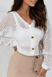 LC271956-1-S, LC271956-1-M, LC271956-1-L, LC271956-1-XL, White Hollowed Knit Dolman Sleeve Sweater Cardigan