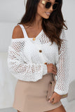 LC271956-1-S, LC271956-1-M, LC271956-1-L, LC271956-1-XL, White Hollowed Knit Dolman Sleeve Sweater Cardigan