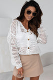 LC271956-1-S, LC271956-1-M, LC271956-1-L, LC271956-1-XL, White Hollowed Knit Dolman Sleeve Sweater Cardigan