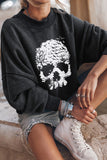 LC25315595-2-S, LC25315595-2-M, LC25315595-2-L, LC25315595-2-XL, LC25315595-2-2XL, Black Scenery Skull Halloween Graphic Drop Shoulder Sweatshirt