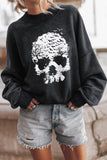 LC25315595-2-S, LC25315595-2-M, LC25315595-2-L, LC25315595-2-XL, LC25315595-2-2XL, Black Scenery Skull Halloween Graphic Drop Shoulder Sweatshirt