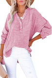 LC25121568-10-M, LC25121568-10-L, LC25121568-10-XL, LC25121568-10-S, LC25121568-10-2XL, Pink Crinkle Textured Loose Henley Top