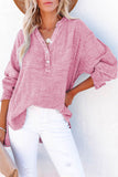 LC25121568-10-M, LC25121568-10-L, LC25121568-10-XL, LC25121568-10-S, LC25121568-10-2XL, Pink Crinkle Textured Loose Henley Top