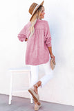 LC25121568-10-M, LC25121568-10-L, LC25121568-10-XL, LC25121568-10-S, LC25121568-10-2XL, Pink Crinkle Textured Loose Henley Top