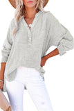 LC25121568-11-M, LC25121568-11-L, LC25121568-11-XL, LC25121568-11-S, LC25121568-11-2XL, Gray Crinkle Textured Loose Henley Top