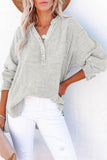 LC25121568-11-M, LC25121568-11-L, LC25121568-11-XL, LC25121568-11-S, LC25121568-11-2XL, Gray Crinkle Textured Loose Henley Top
