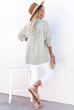 LC25121568-11-M, LC25121568-11-L, LC25121568-11-XL, LC25121568-11-S, LC25121568-11-2XL, Gray Crinkle Textured Loose Henley Top