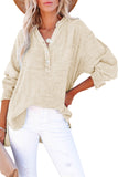 LC25121568-18-M, LC25121568-18-L, LC25121568-18-XL, LC25121568-18-S, LC25121568-18-2XL, Apricot Crinkle Textured Loose Henley Top