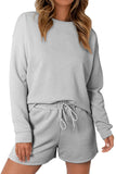 LC625104-11-S, LC625104-11-M, LC625104-11-L, LC625104-11-XL, LC625104-11-2XL, Gray Textured Long Sleeve Top and Drawstring Shorts Set