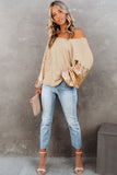 LC25123326-18-S, LC25123326-18-M, LC25123326-18-L, LC25123326-18-XL, LC25123326-18-2XL, Apricot Sequin Patchwork Sleeve Open Back Waffle Knit Top
