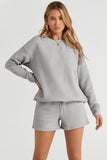 LC625104-11-S, LC625104-11-M, LC625104-11-L, LC625104-11-XL, LC625104-11-2XL, Gray Textured Long Sleeve Top and Drawstring Shorts Set