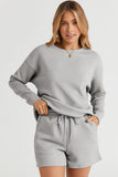 LC625104-11-S, LC625104-11-M, LC625104-11-L, LC625104-11-XL, LC625104-11-2XL, Gray Textured Long Sleeve Top and Drawstring Shorts Set