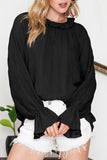 LC25121763-2-S, LC25121763-2-M, LC25121763-2-L, LC25121763-2-XL, Black Striking Pleated Flared Cuff Long Sleeve Blouse