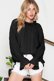 LC25121763-2-S, LC25121763-2-M, LC25121763-2-L, LC25121763-2-XL, Black Striking Pleated Flared Cuff Long Sleeve Blouse
