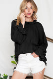 LC25121763-2-S, LC25121763-2-M, LC25121763-2-L, LC25121763-2-XL, Black Striking Pleated Flared Cuff Long Sleeve Blouse
