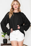 LC25121763-2-S, LC25121763-2-M, LC25121763-2-L, LC25121763-2-XL, Black Striking Pleated Flared Cuff Long Sleeve Blouse