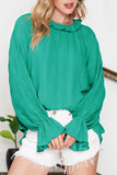 LC25121763-9-S, LC25121763-9-M, LC25121763-9-L, LC25121763-9-XL, Green Striking Pleated Flared Cuff Long Sleeve Blouse