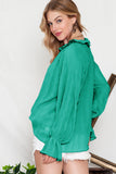 LC25121763-9-S, LC25121763-9-M, LC25121763-9-L, LC25121763-9-XL, Green Striking Pleated Flared Cuff Long Sleeve Blouse