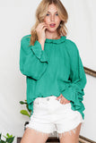 LC25121763-9-S, LC25121763-9-M, LC25121763-9-L, LC25121763-9-XL, Green Striking Pleated Flared Cuff Long Sleeve Blouse