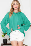 LC25121763-9-S, LC25121763-9-M, LC25121763-9-L, LC25121763-9-XL, Green Striking Pleated Flared Cuff Long Sleeve Blouse