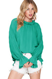 LC25121763-9-S, LC25121763-9-M, LC25121763-9-L, LC25121763-9-XL, Green Striking Pleated Flared Cuff Long Sleeve Blouse