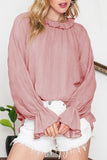 LC25121763-1010-S, LC25121763-1010-M, LC25121763-1010-L, LC25121763-1010-XL, Pink Striking Pleated Flared Cuff Long Sleeve Blouse