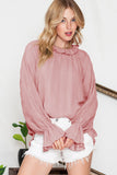 LC25121763-1010-S, LC25121763-1010-M, LC25121763-1010-L, LC25121763-1010-XL, Pink Striking Pleated Flared Cuff Long Sleeve Blouse