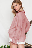 LC25121763-1010-S, LC25121763-1010-M, LC25121763-1010-L, LC25121763-1010-XL, Pink Striking Pleated Flared Cuff Long Sleeve Blouse