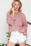 LC25121763-1010-S, LC25121763-1010-M, LC25121763-1010-L, LC25121763-1010-XL, Pink Striking Pleated Flared Cuff Long Sleeve Blouse